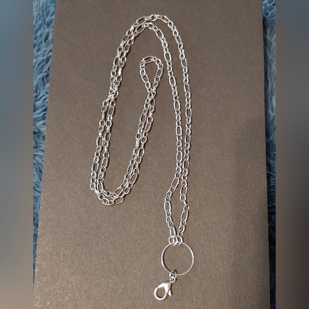 Silvertone Oval Link Necklace w Lobster Clasp for Charms